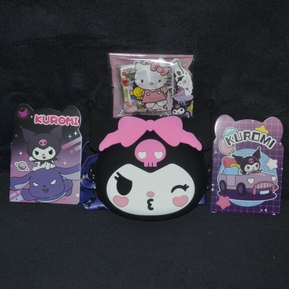 Sanrio Handbags - Kuromi Kawaii Kissy Face Mini Black Crossbody Bag Valentines Gift Idea Bundle